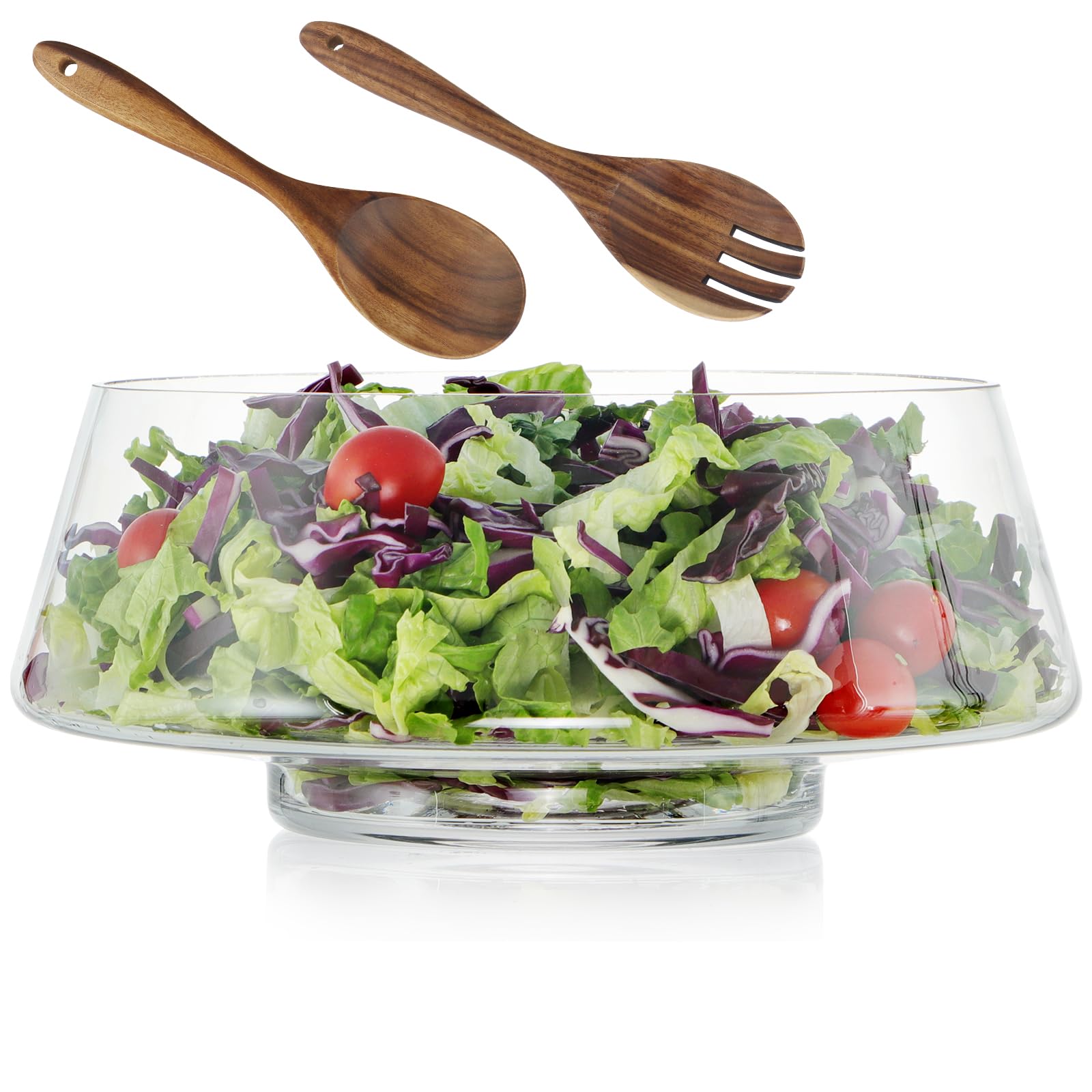 MOLIGOU Ensaladera de cristal, cuenco de ensalada con utensilios para servir, cuenco grande de 168 onzas para servir ensalada para fiestas
