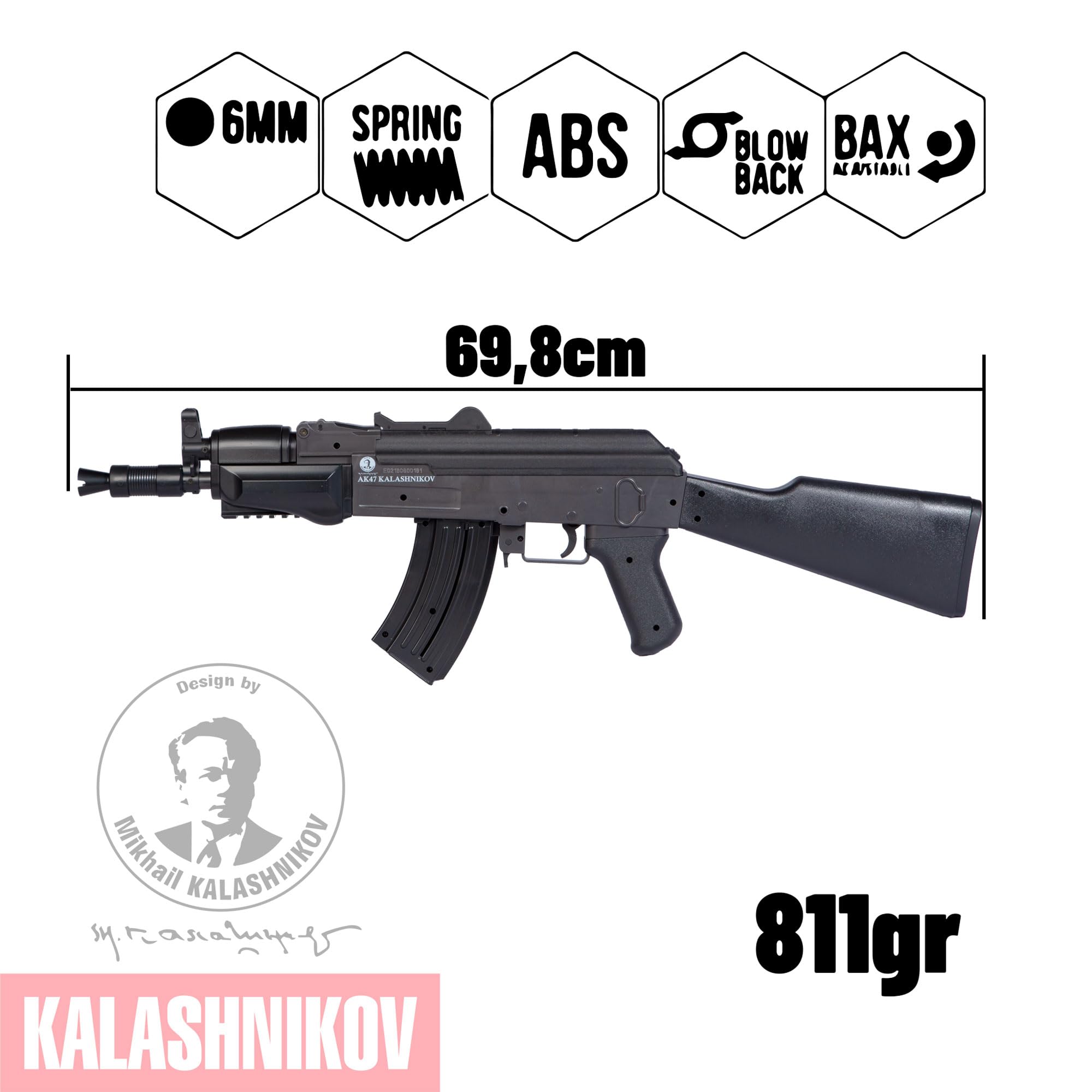 CyberGun - Fusil de Bolas AK 47 Kalashnikov Spring 0.500 Julio + 100 Bolas
