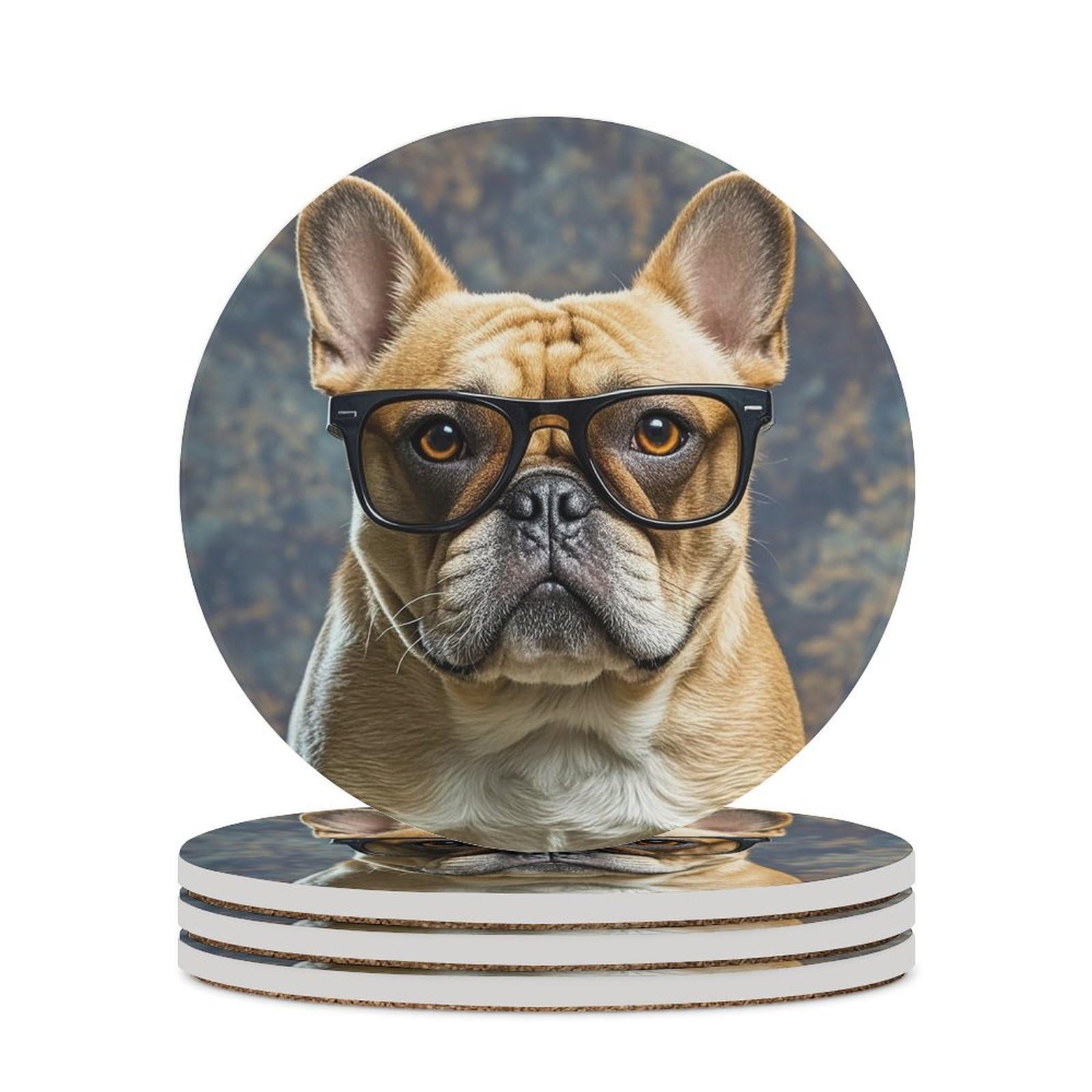Dessous de verre bouledogue français à lunettes de soleil pour table de salon et cuisine