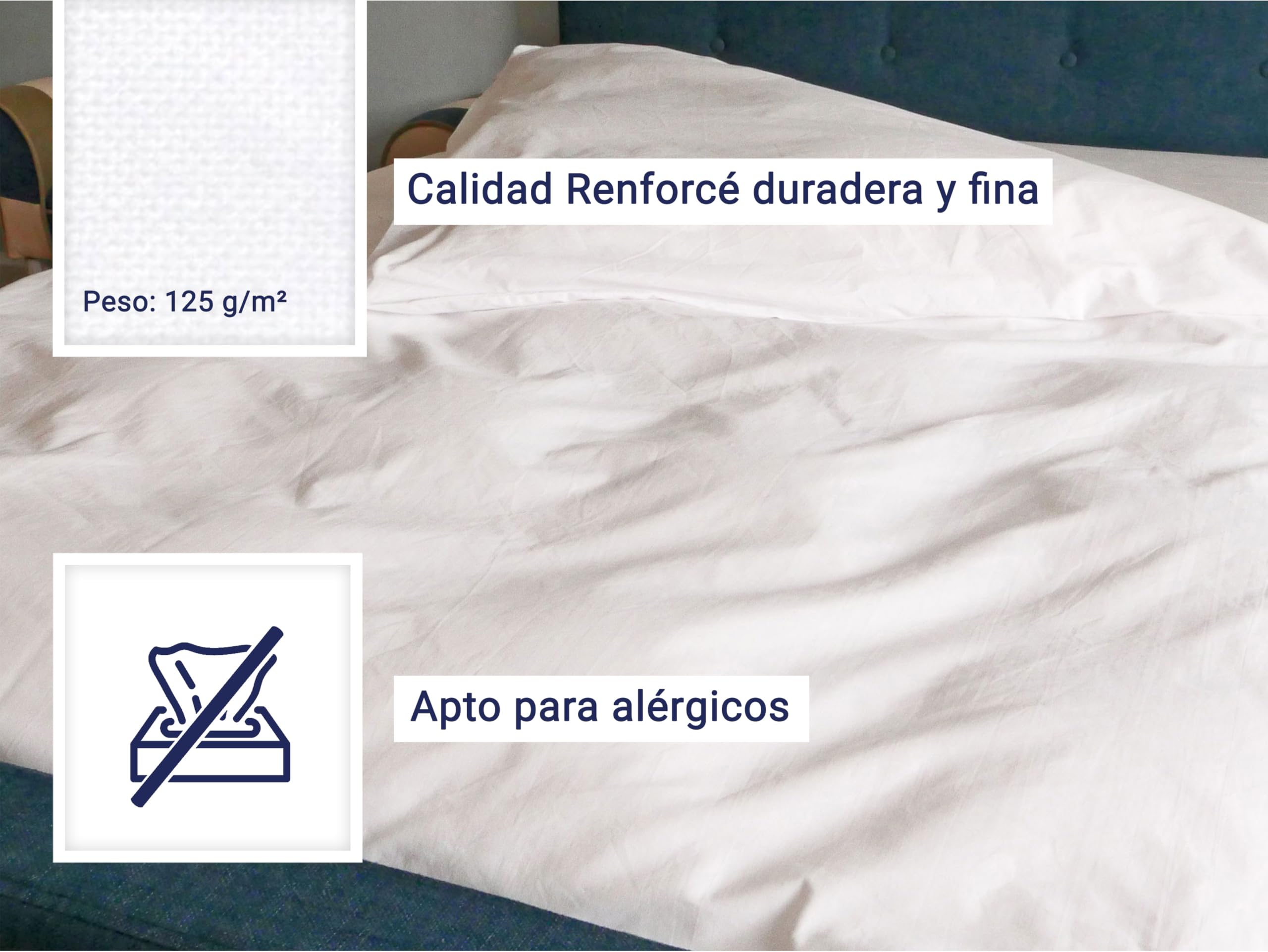 ZOLLNER Funda nórdica de algodón 100%, Blanca, Cama 135-150 cm, 240x220 cm