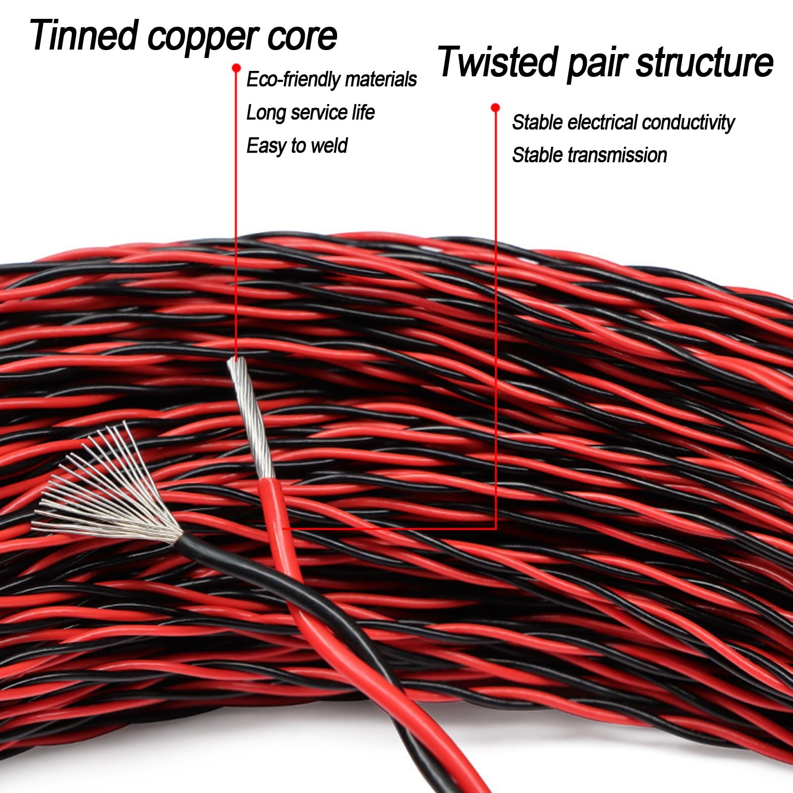 Cable FEP Alta Temp Par Trenzado 2 Conductores Cobre Estañado 600V 100m(17AWG(1.0mm²))