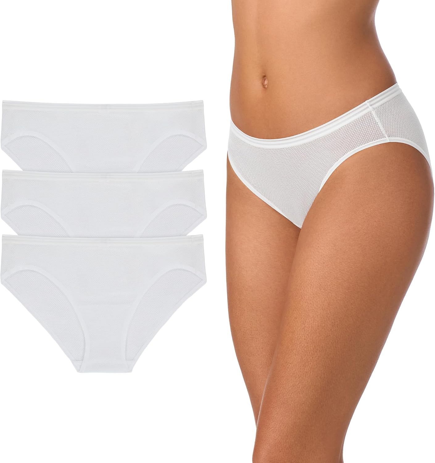 DKNY Women’s Sheer Stripe Mesh Bikini Underwear, Lightweight & Breathable, 3-Pack