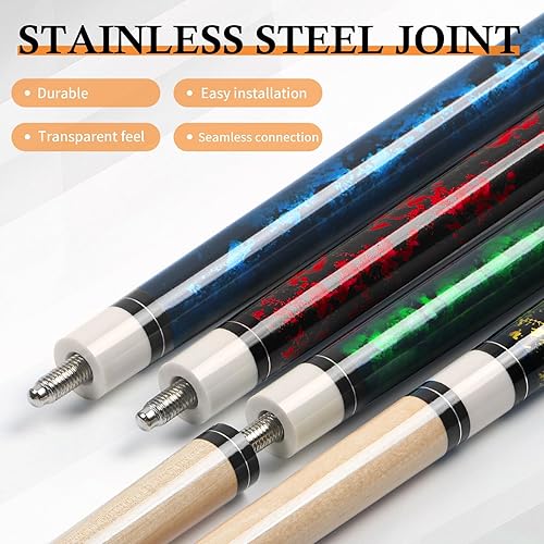 Miniatura 4 de Kmise Juego de palos de billar, arce canadiense de 58 pulgadas, 18, 19, 20, 21 onzas, 0.512 in, puntas de alambre de lino irlandés, 4 colores