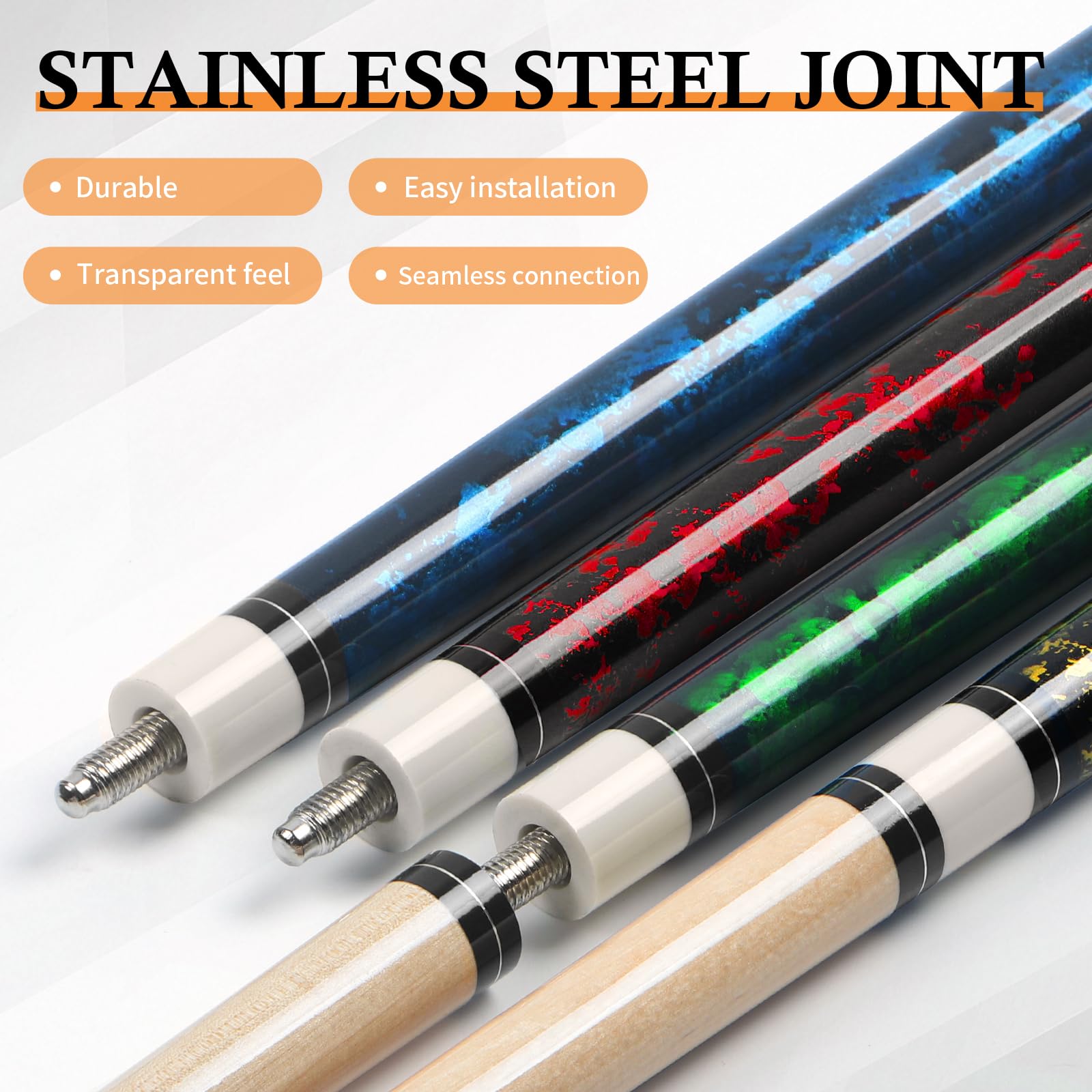 Kmise Billard Queue-Set, 147cm 18–21 oz Professionelles Billardqueue aus kanadischem Ahorn, Neuer verbesserter Griff, 4 Farben optional Queue Wird mit Kreide und Handschuhen geliefert