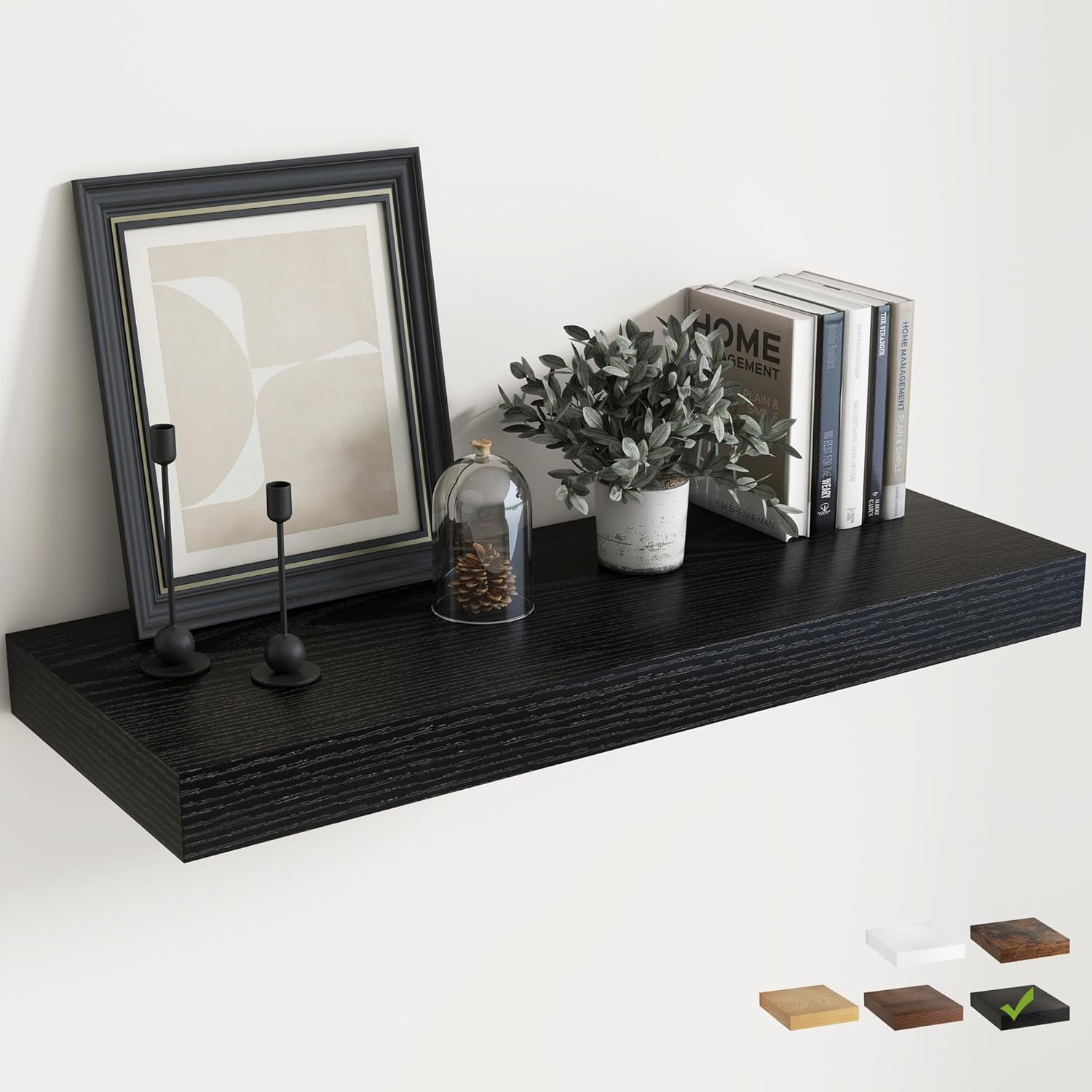 Marsmiles 12" Deep Floating Shelves for Wall with Invisible Brackets, Wall Mounted Engineered Wood Shelves with Wood Grain for Living Room, Bedroom, Kitchen Decor and Storage, 36" L Set of 1, Black