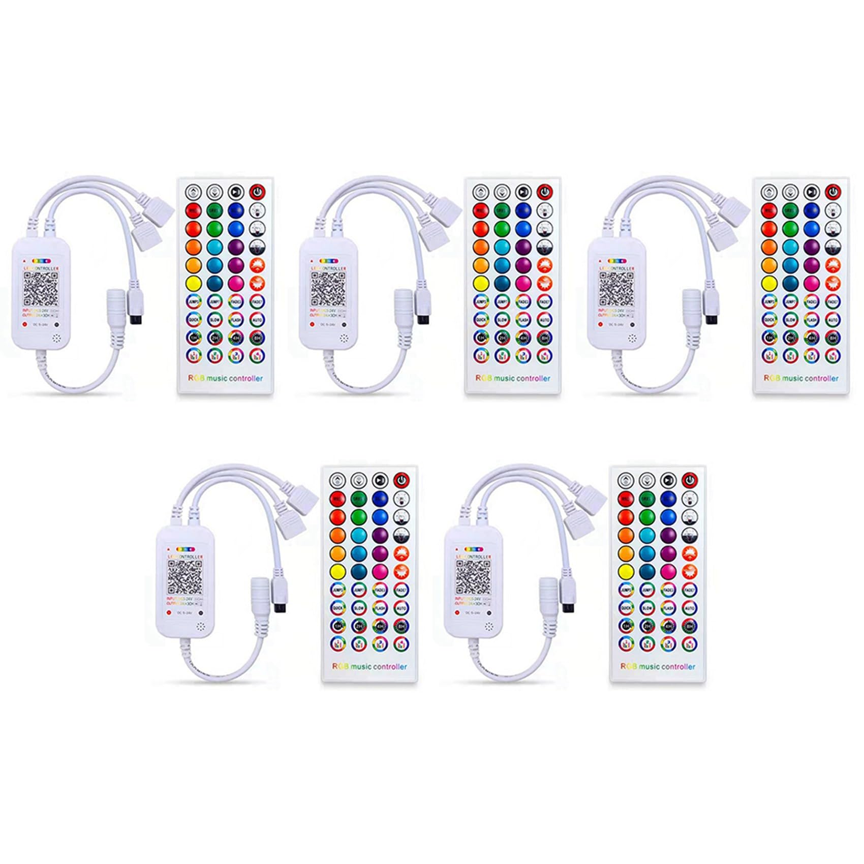 Jnchdghwa 5X DC5-24V Bluetooth LED Controller+40 Keys Remote Control APP Control and Music Sync RGB IR for 5050 RGB LED Light