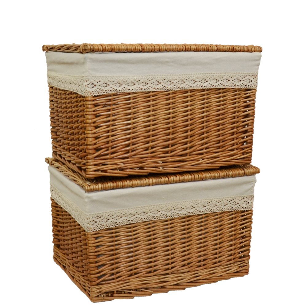 Amazon.co.jp: 天然素材 フタ 付き かご 収納 バスケット レース L