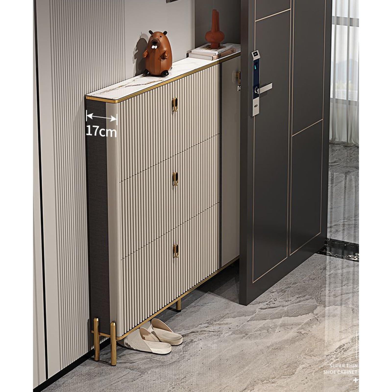 Smukła szafka do przechowywania butów, oszczędność miejsca, wąska konstrukcja z regulowanymi półkami, 63 x 24 x 103 cm, wolnostojący organizer do przedpokoju, szafy