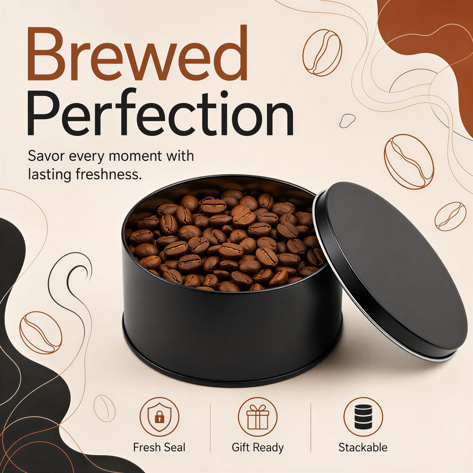 Lot de 3 boîtes à grains de café avec couvercles, boîtes rondes à offrir, boîtes en fer noir mat, design classique, rangement pratique et compact pour divers articles, 4,7 x 2,4 pouces