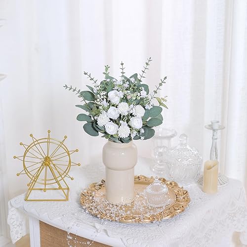 Miniatura 2 de 110 piezas de 7 tipos de tallos de eucalipto artificiales mixtos y flores sintéticas, tallos de hojas de eucalipto de dólar de plata falsas, ramas