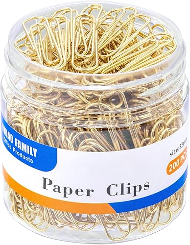 Miniatura 6 de FUDAO FAMILY Clips de papel medianos, 200 unidades, clips de papel, clips de papel dorados, clip de papel de 1.3 pulgadas (1.260 in)
