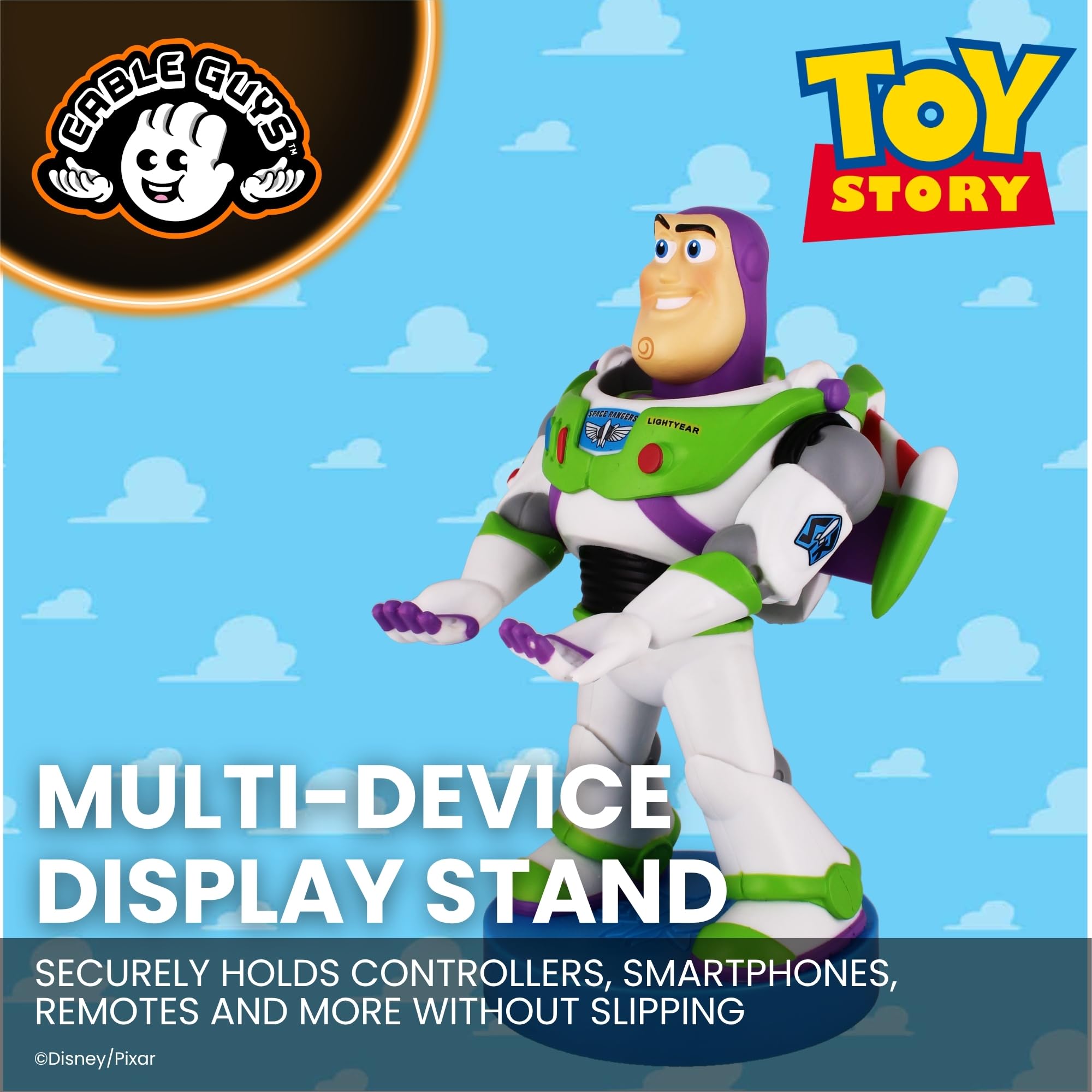 Cableguys Toy Story Buzz Lightyear Soporte Mando y Movil - Figuras Soporte para movil y Mando, Compatible con Xbox, PlayStation y la mayoría de mandos estándar, Accesorios Escritorio Gaming