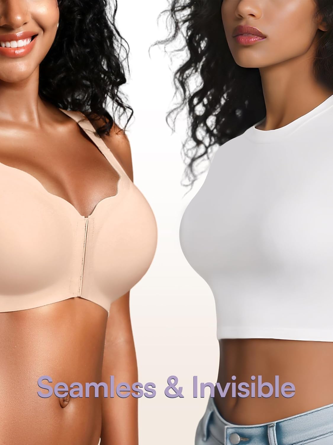 Front Closure Bras for Women - M-4XL - Wireless Jelly Bra with 2 Hook & Eyes No Underwire Seamless Tshirt Bralettes - Image 5