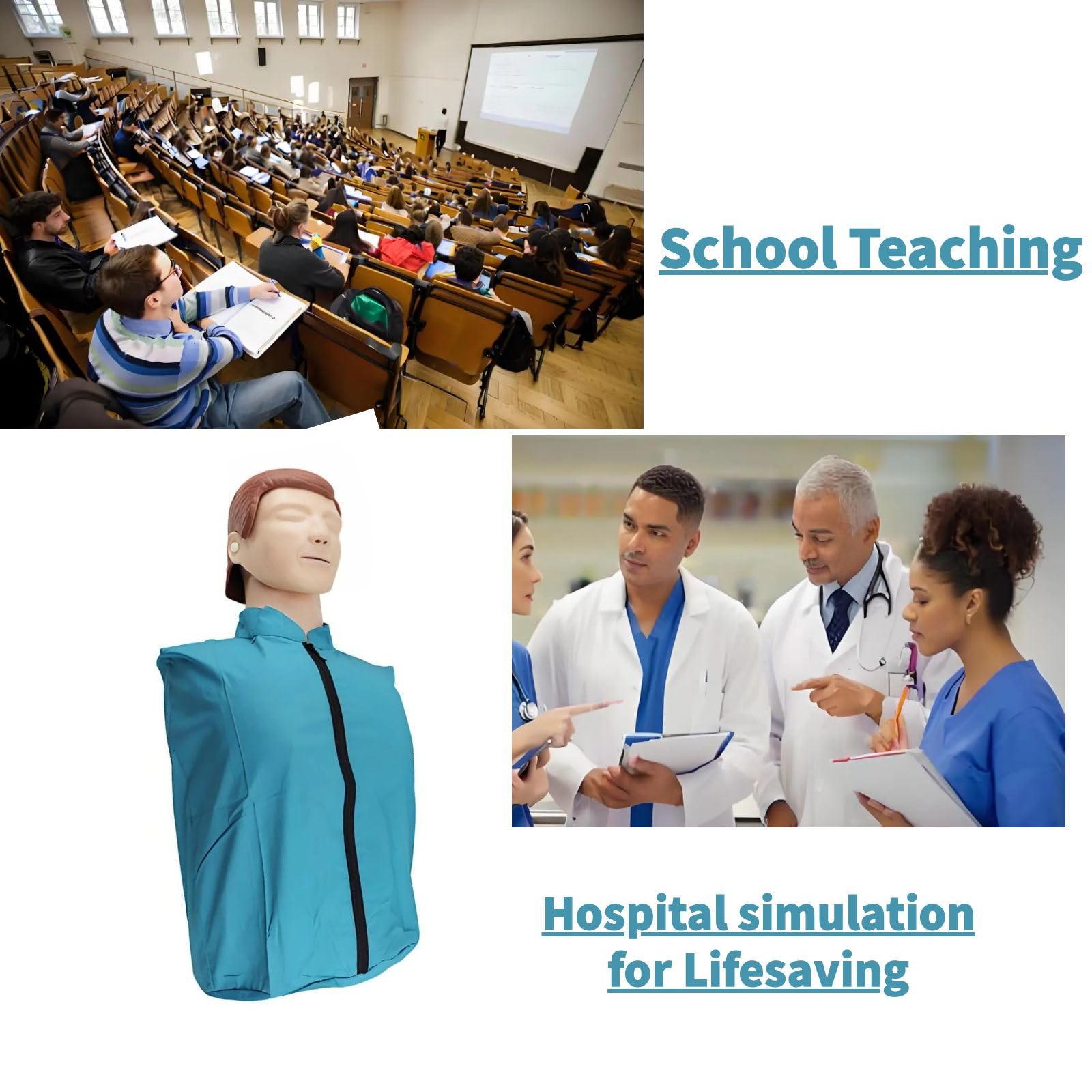HLW-Puppe für die Ausbildung von Ärzten, Krankenpflegern, medizinischer Unterricht, HLW-Schnuller-Halbkörper-HLW-Puppe, Trainingspuppen-Set für Erwachsene