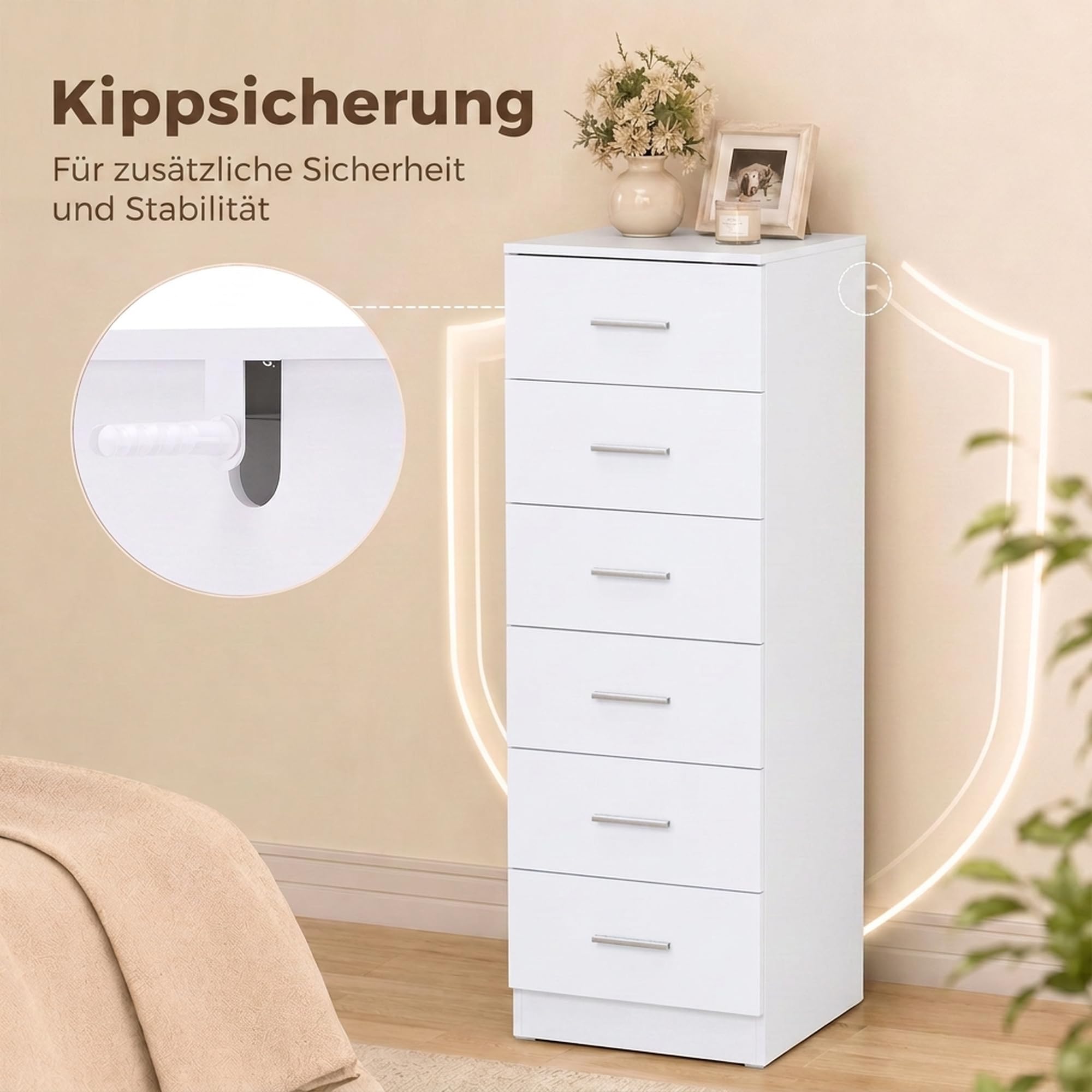 HOMCOM Komoda z 6 szufladami, do sypialni, 40 x 40 x 110 cm, biała