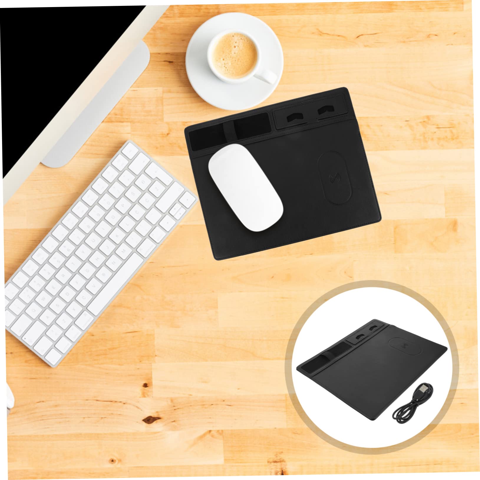 Tappetino Anti-schizzi Ricarica Wireless in Mouse per Supporto p Telefono, Superficie Pu Nero, per Ufficio e Scrivania
