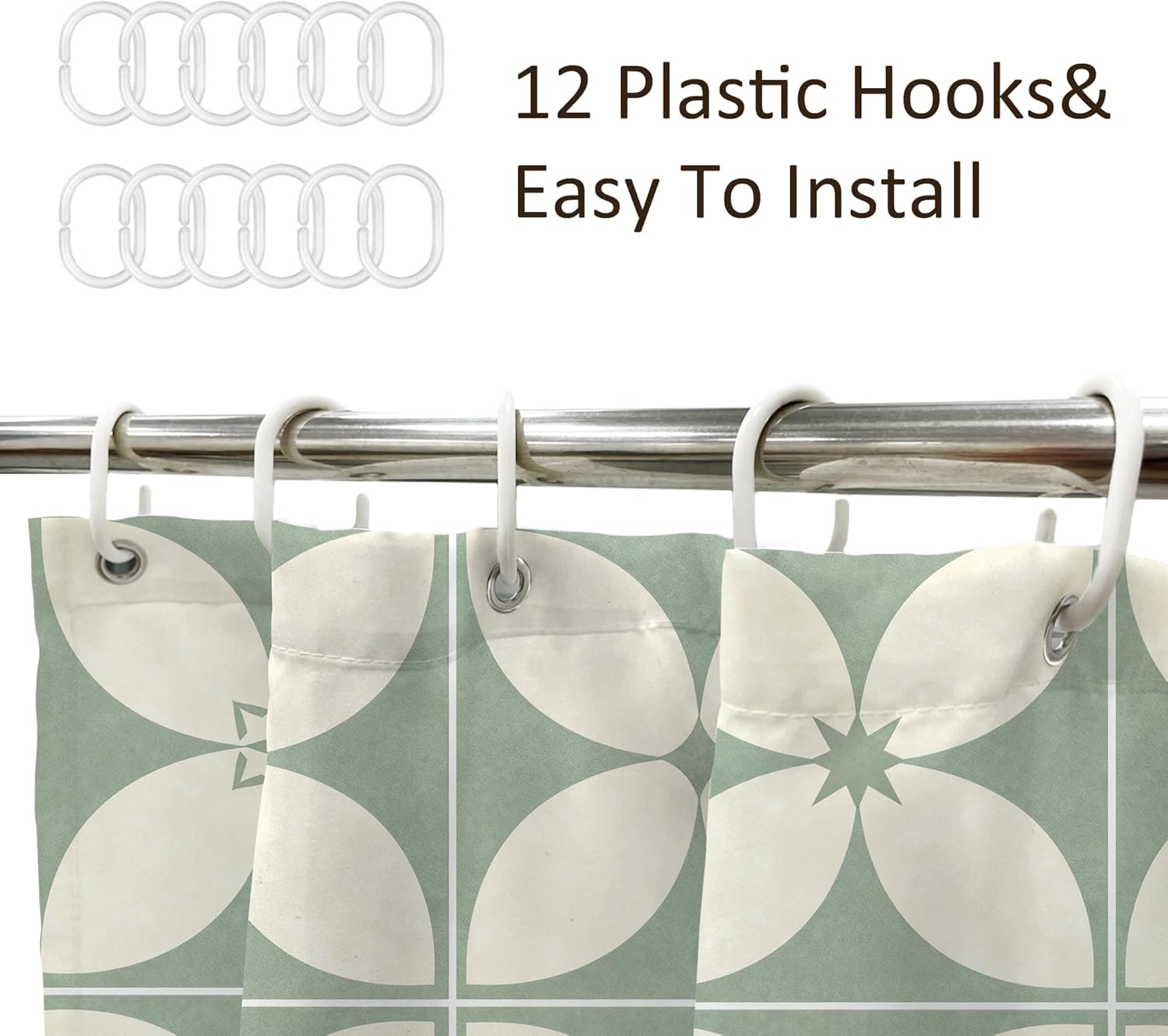 Newsely Boho Green Beige Floral Shower Curtain 72Wx78L Inch Geometric Modern Abstract Minimalist Block Retro Vintage Bathroom Set Aesthetic Waterproof Bath Decoration Accessories Home Decor