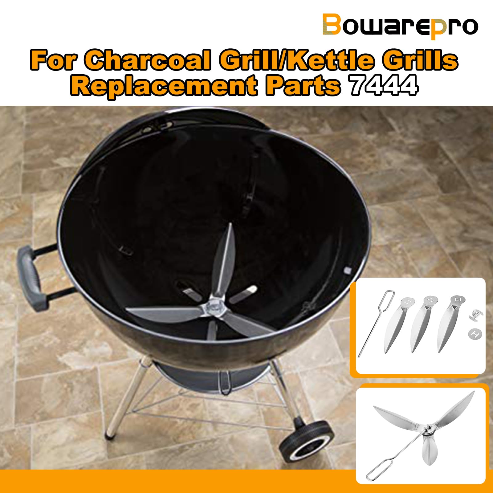 Set di 2 sistemi di pulizia One Touch 18-1/2 pollici, 47 cm, compatibili con Weber 90992 3618 7443 307443 307408 90719 barbecue a carbonella/sfere, 7444, pezzi di ricambio per bollitore
