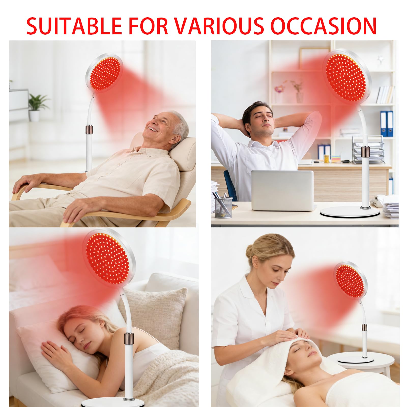 Lámpara de Terapia de Luz Roja e Infrarroja 660nm 850nm, Lámpara LED con Base, Luz Roja para Cara y Cuerpo, Diseño Cuello de Cisne, 100 LEDs, 9 Niveles, Brazo Ajustable, Temporizador