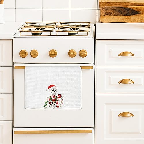 Miniatura 3 de Divertidas toallas de cocina de esqueleto navideño, toallas de mano góticas de Navidad para decoración de baño, rústico, retro, espeluznante, de