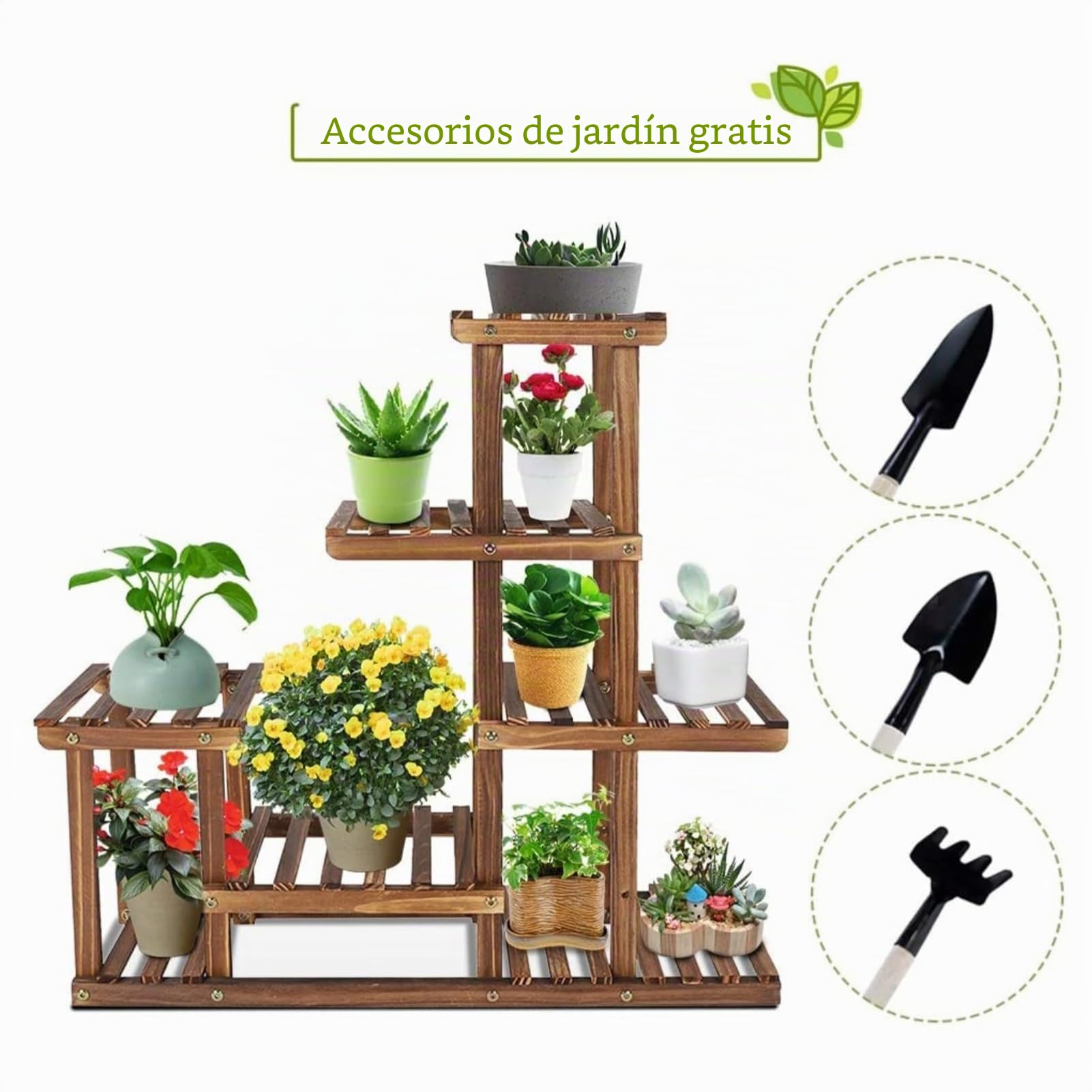 Estantería para flores, estantería de madera para jardín, soporte de flores de varios niveles, escalera para plantas, balcón, escalera, exterior, estantería de madera para interior, balcón, salón,