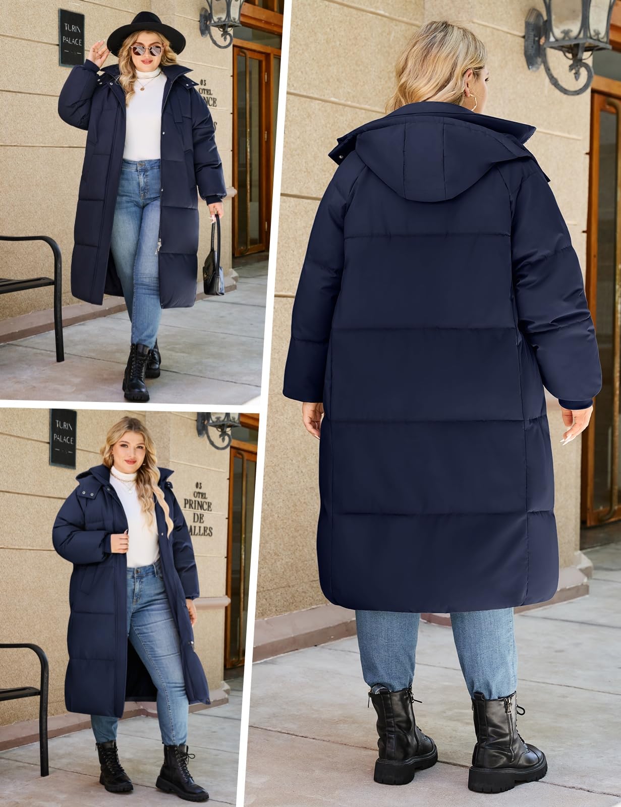 Tuopuda Damen Übergröße Wintermantel Lang Steppmantel mit Kapuze Wärme Verdicken Wasserabweisender Wintermäntel Steppjacke Winterjacke