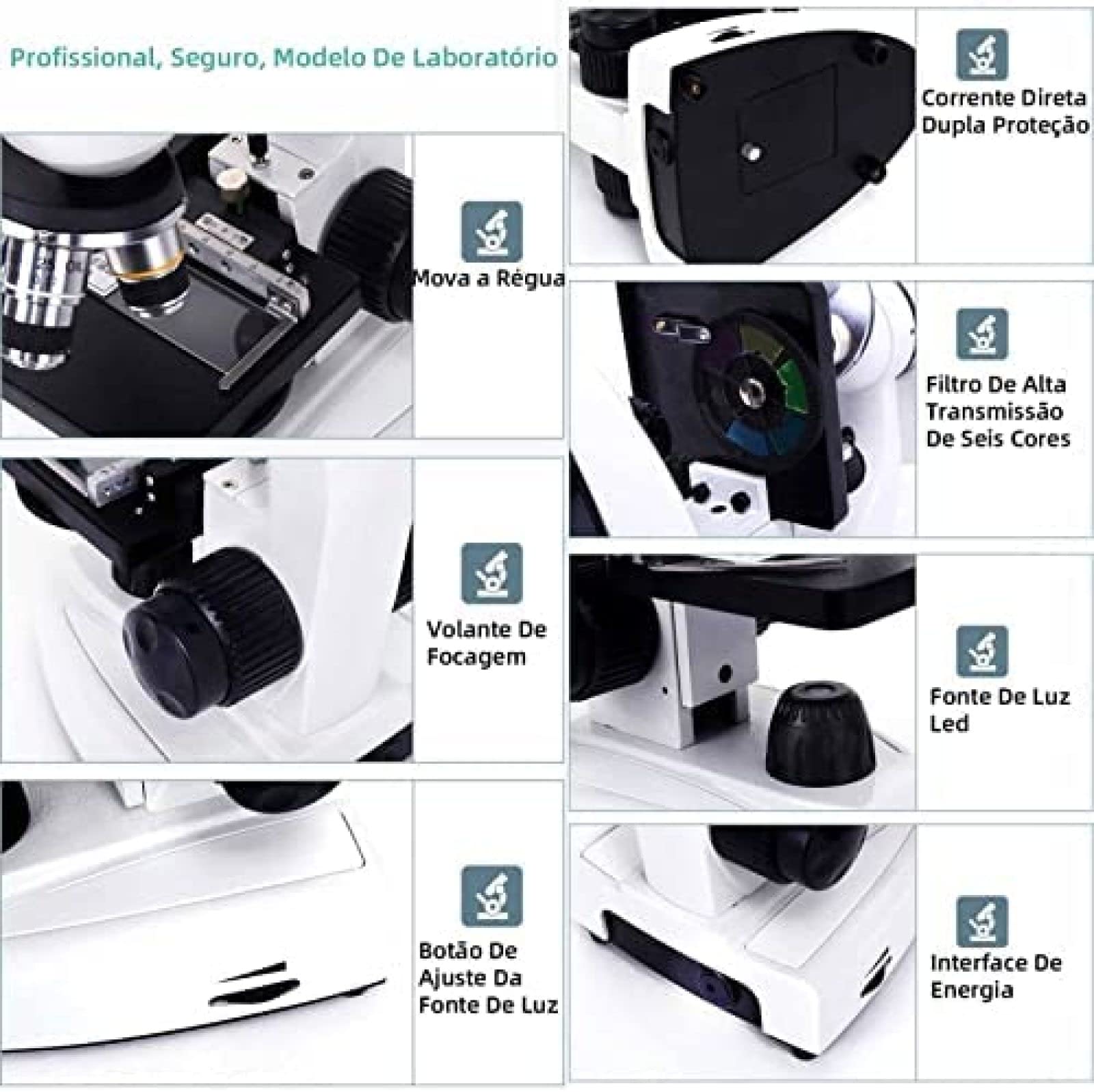 Generico Microscopio Biologico Binoculare, Ingrandimento 40-6000x | Doppia Alimentazione, Sorgenti Luminose A Led Superiori E Inferiori, Per Lutilizzo Nei Laboratori Scolastici (20000X)