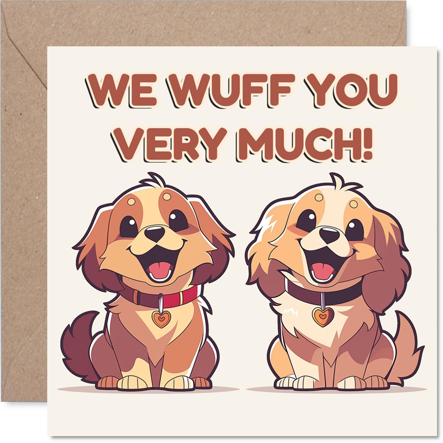 Playful Birthday Card - Pawsitively Adorable Banter - Two Cheerful Cartoon Dogs with 'we Wuff You Very Much!' Slogan, Father's Day - 145mm Square, Envelope Included