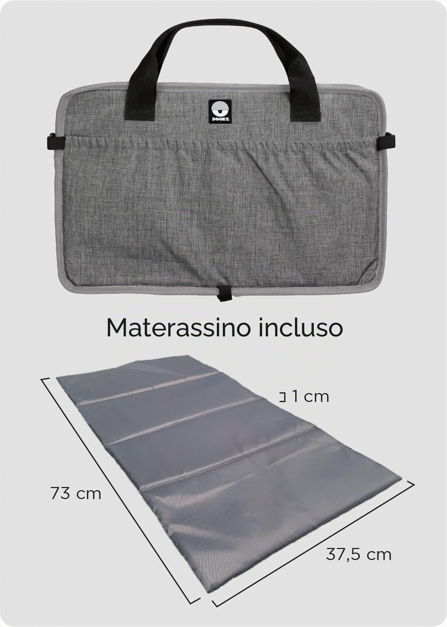 Dooky Original Traveller - lettino pieghevole per bambini - super leggero, tasche esterne, 41 x 74 cm (assemblato) /41 x 26 cm (piegato), 100% poliestere, nero
