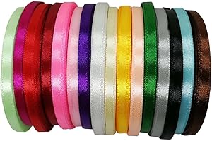 JESEP Satin Fabric Ribbon (1/4 Inch, 16 Rolls, 400 Yards)