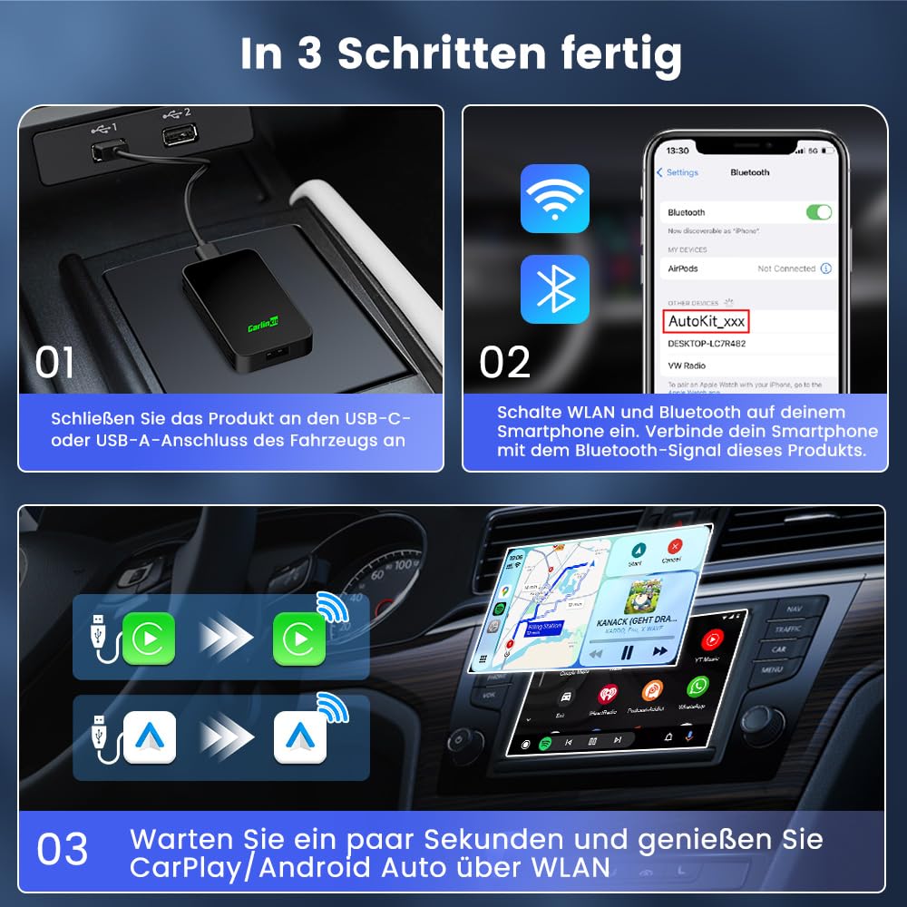 Carlinkit 2026 5.0 2air CarPlay Wireless und Android Auto Wireless 2 in 1 Adapter,Geeignet für Autos mit eingebauten in Apple CarPlay und Android Auto(2016-2026),Plug-and-Play Automatische Verbindung