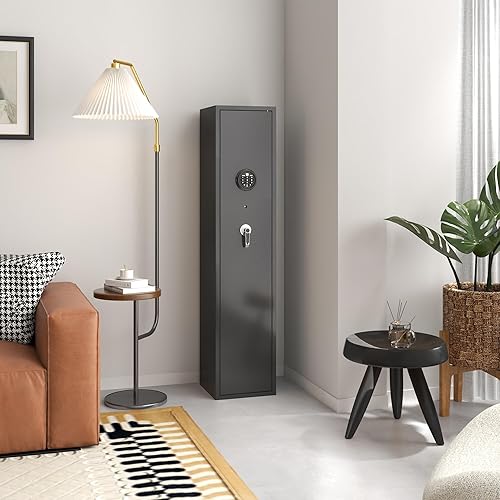 Miniatura 8 de SUXXAN Caja fuerte para rifle y pistolas con luz LED y sistema de alarma, caja fuerte biométrica para rifle de huellas dactilares, rifle 4-5 de