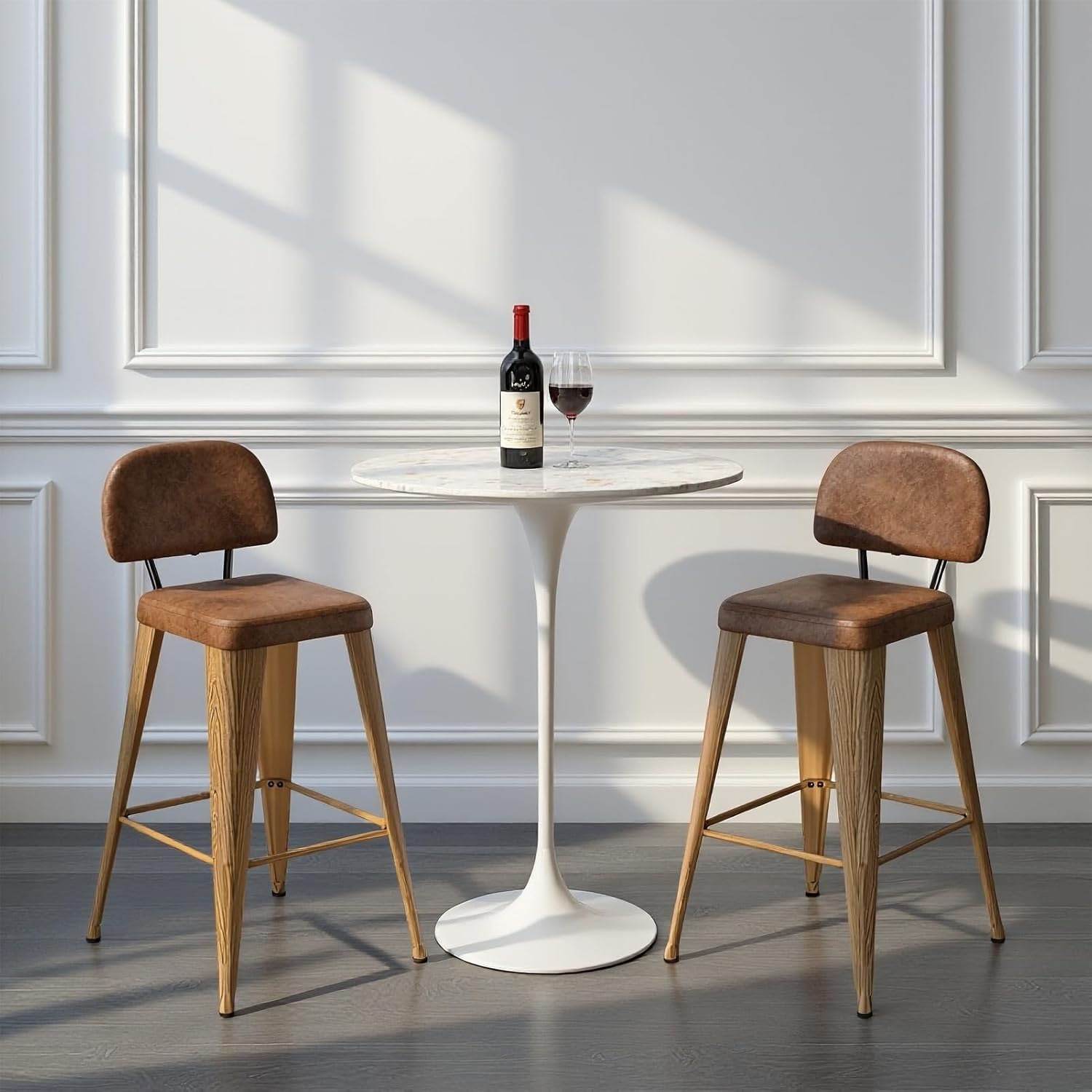 Bar Height Bar Stools Set of 4, Bar Stool with Soft Cushion Low Backrest Modern Barstools for Kitchen Island or Bar, Walnut, 30 Inch