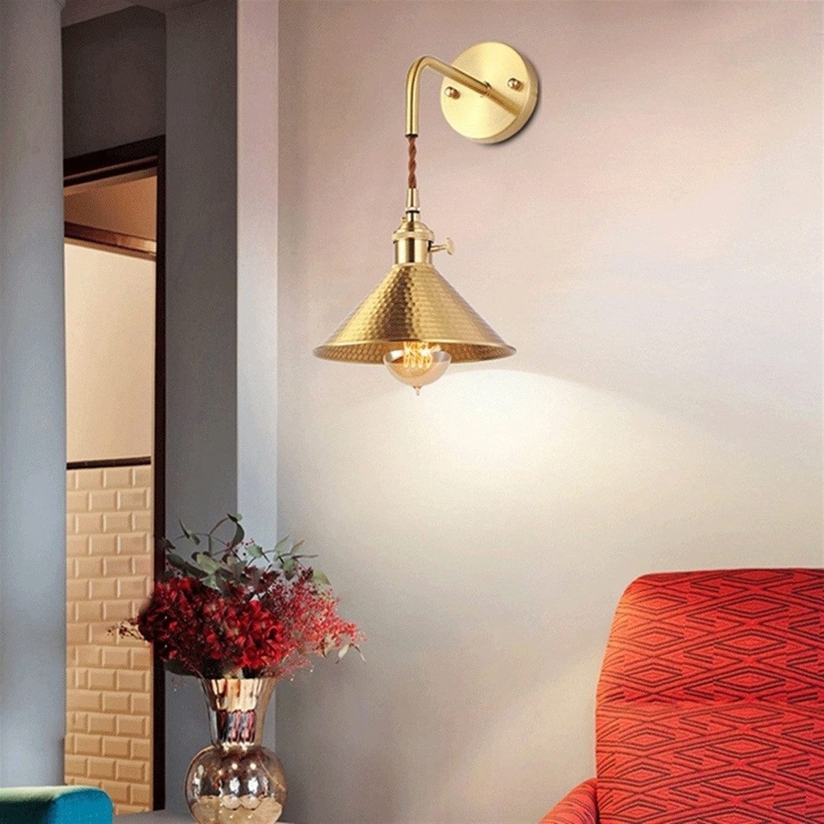 YNIYUJKL Wall Lamp, Modern Wall Sconce, Modern Bedside Light Chandelier Copper Lamp - Bedroom Wall Lights Corridor Aisle Stairs Wall Light Simple Living Room Wall Lamp Band S