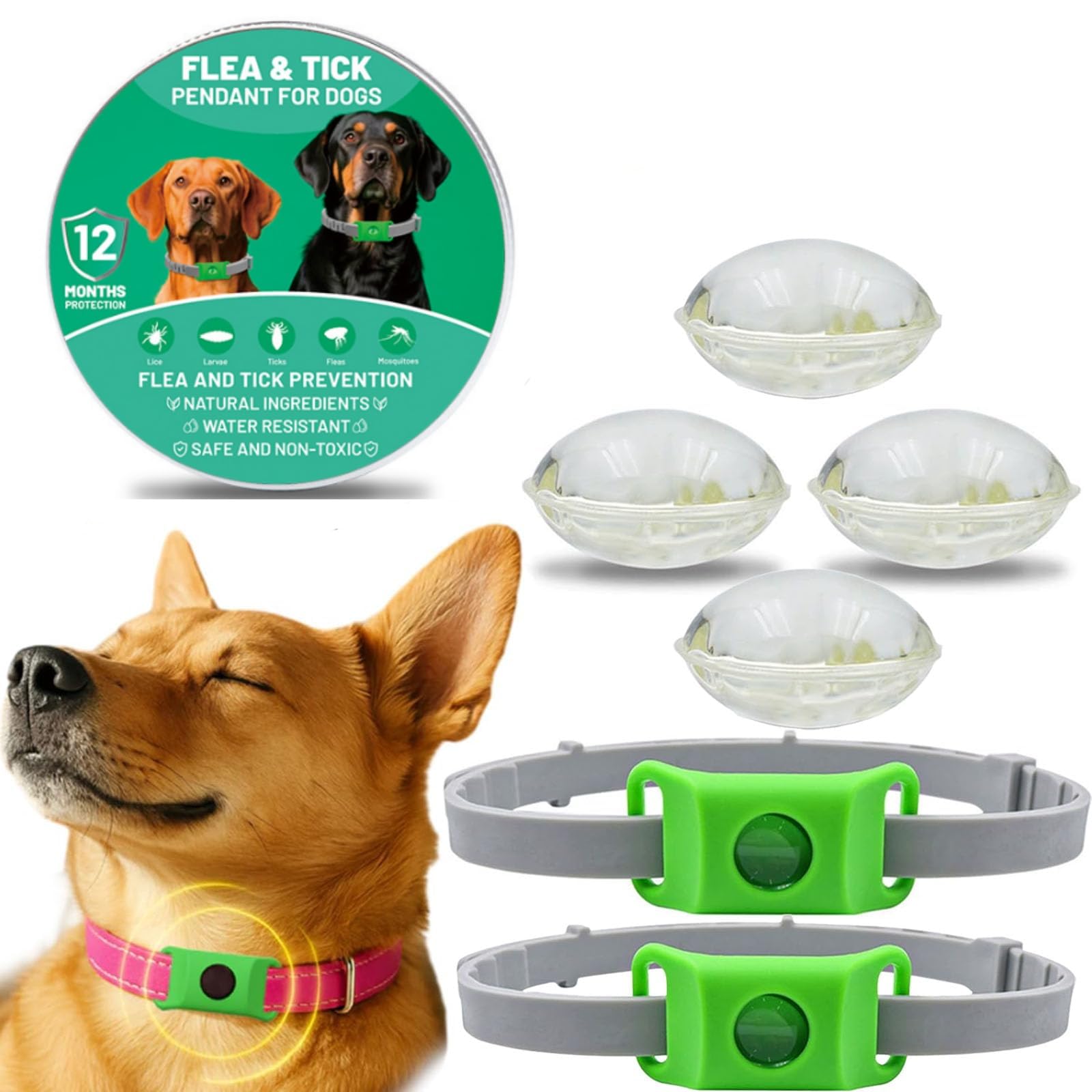 Aquality Pets Collier Anti Puce et Tique Chien Naturel, Pendentif Répulsif aux Huiles Essentielles avec 2 Capsules Remplaçables, Réglable, sans Contact Direct avec la Peau - 1