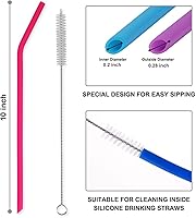 Vista 2 de Tifanso Paquete de 8 pajitas reutilizables de silicona de tamaño estándar con 1 cepillo de limpieza, pajitas flexibles extra largas para café