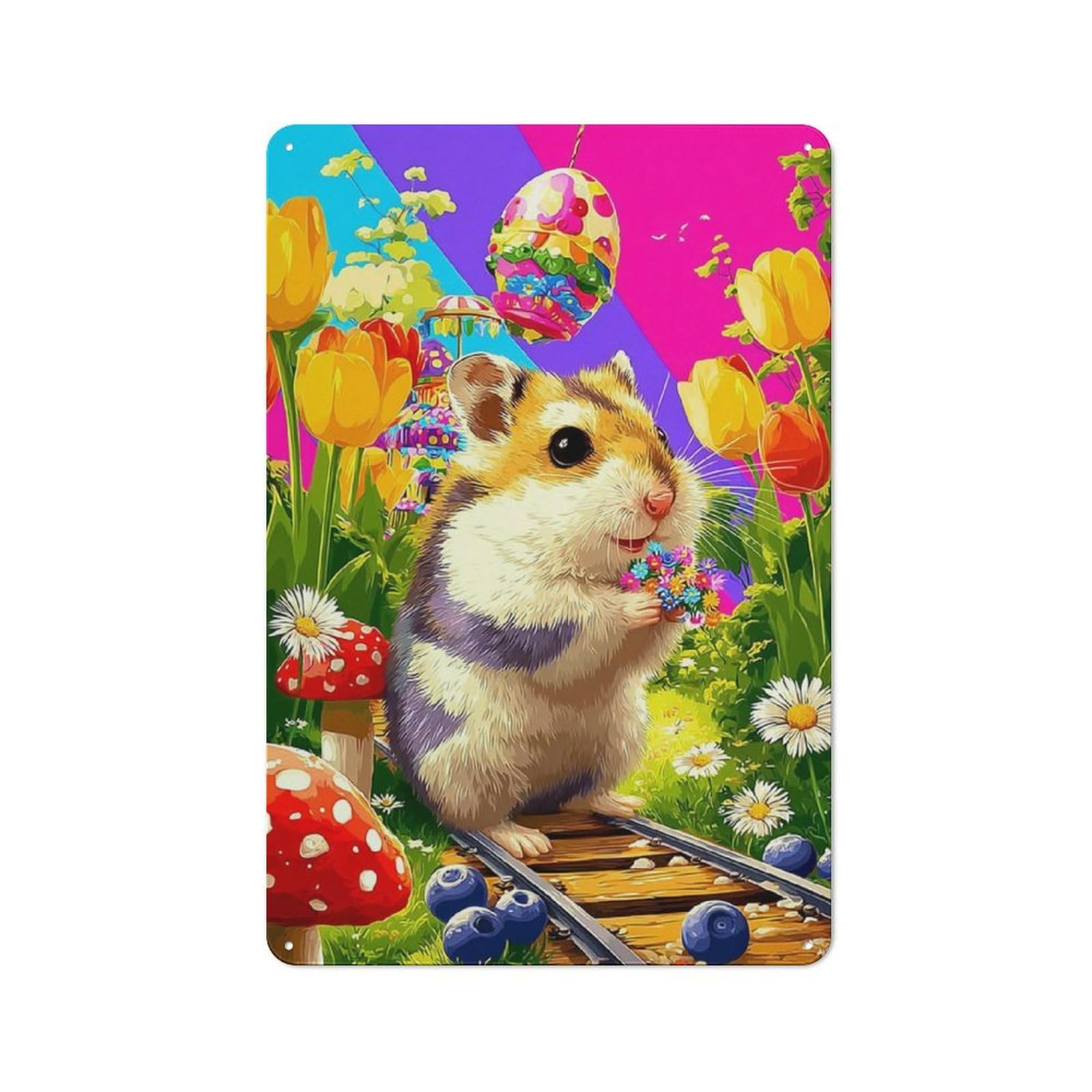 Junmoney Springtime Hamster Garden Delight Retro-Style Metal Sign 30X20cm For Garage Or Workshop, A Moving-Home Gift For Collectors Of Tin Signs