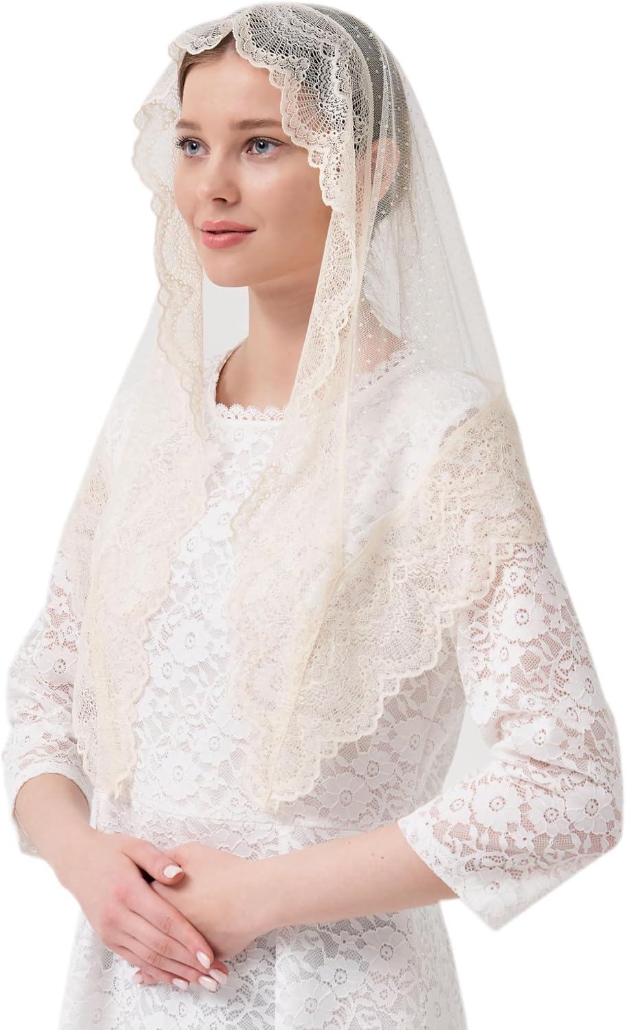 Leimandy Triangle Lace Chapel Veil Catholic Head Cover for Mass V98