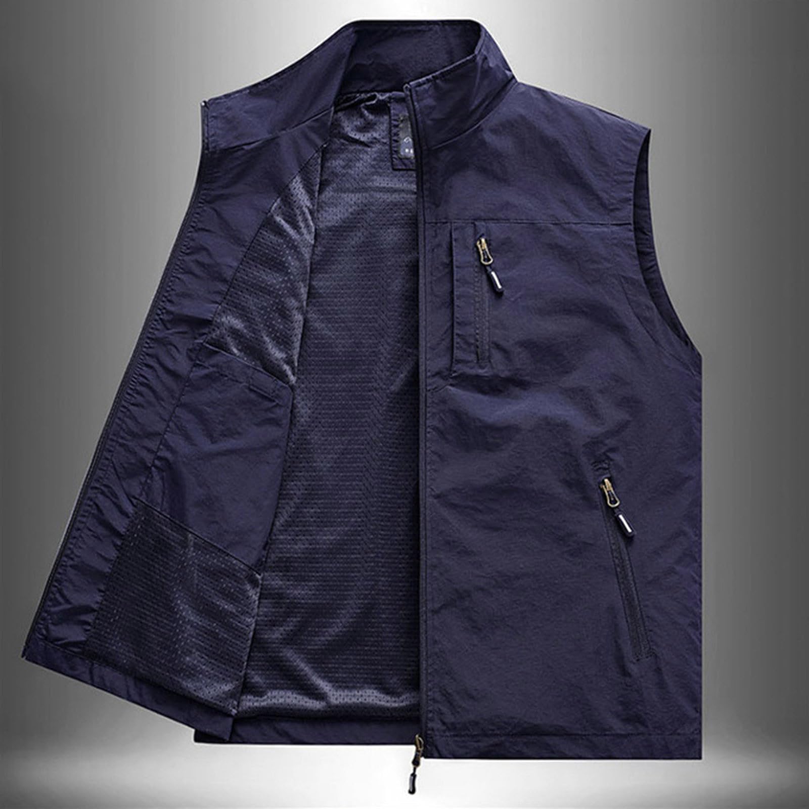 SRZYMJ Weste Herren Steppweste Herren Warm Weste Stehkragen Outdoor Jacke mit Reißverschlüssen Softshell Jack Taschen Ärmellos Jacke Casual Übergangswesten Dicke Arbeitsweste Puffer Weste