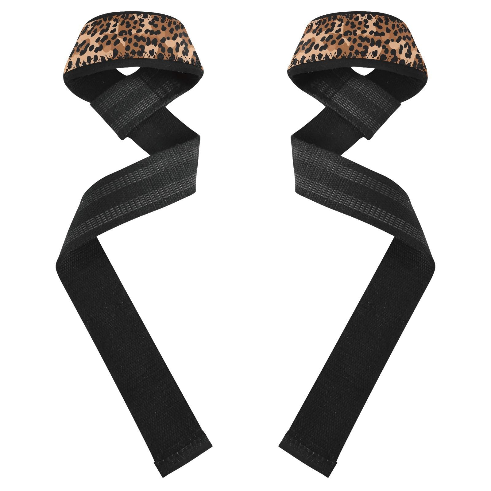Nander Fashion Leopard Print Wrist Straps for Weightlifting,Lifting Straps with Neoprene Cushioned Wrist Padded and Anti-Skid Silicone for Strength Training,Bodybuilding,Deadlifting