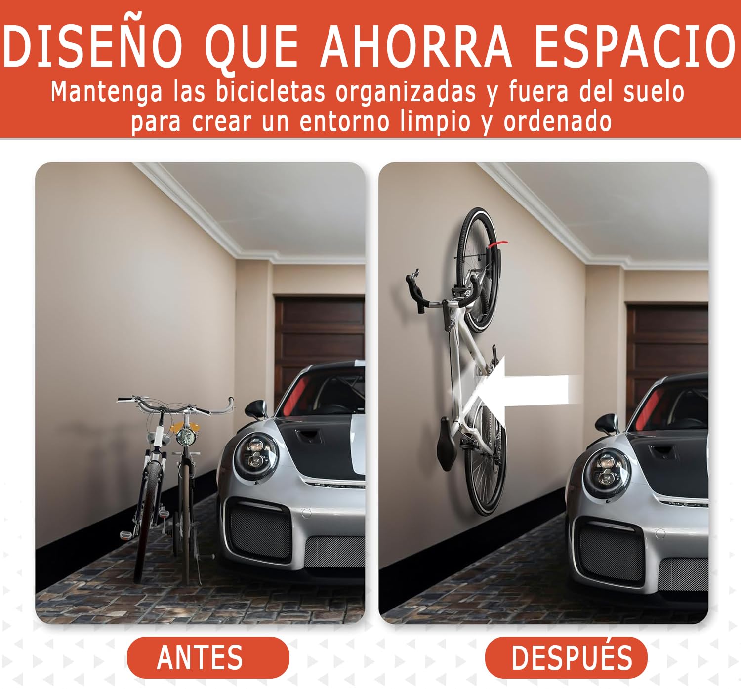 BeWise Soporte Bicicletas Pared Giratorio - Colgador Bicicleta Pared con Capacidad de 35 Kg - Soporte Pared Bicicleta con Tornillos de Montaje en Pared Incluidos - Garantía de por Vida