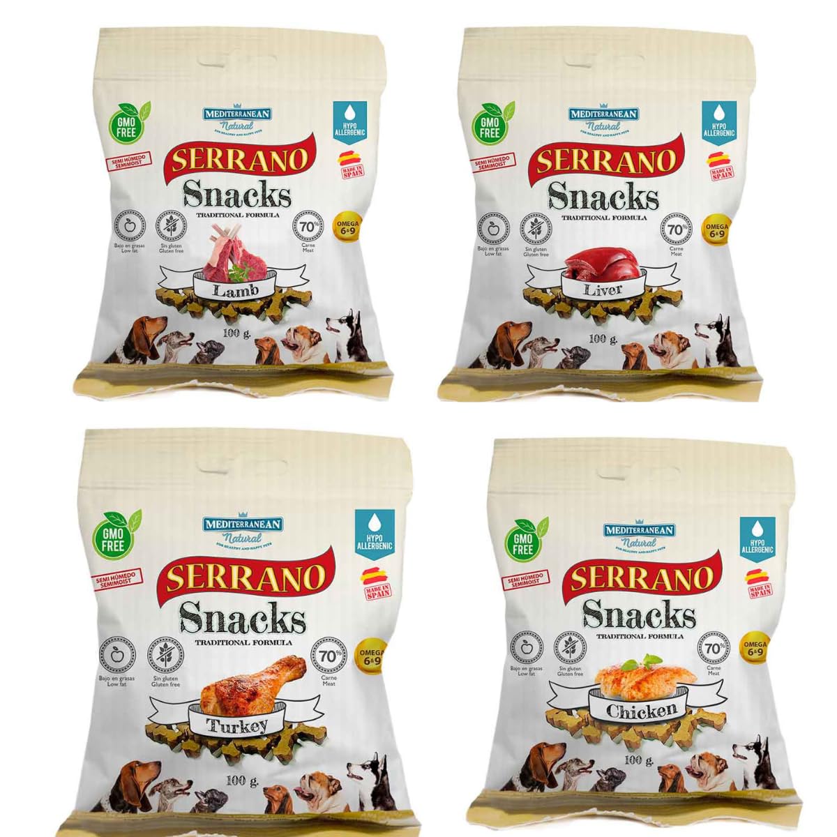 Mediterranean Natural Serrano Snacks para Perros 24X100 GR Mixes (Carnívoro)
