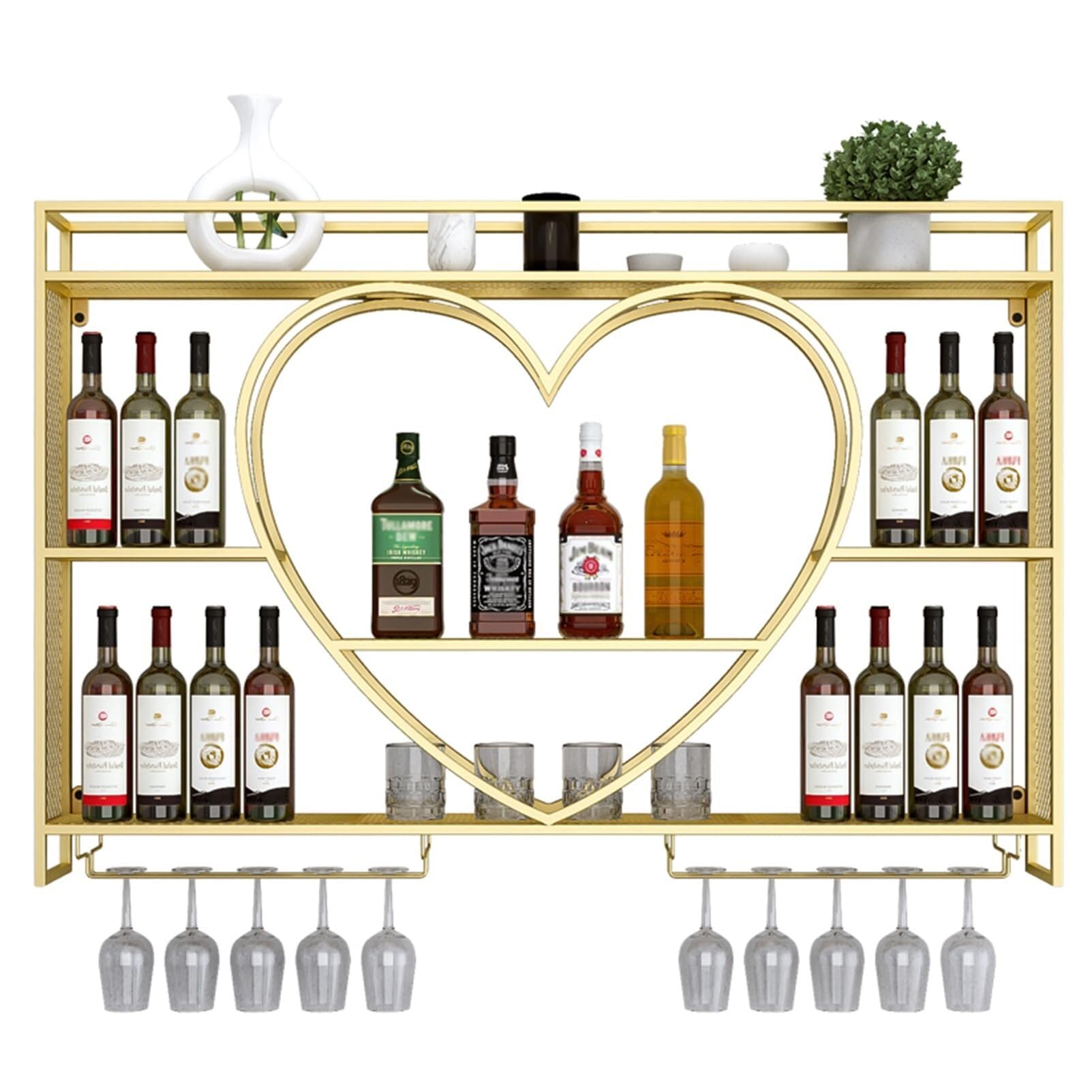 Présentoir à vin mural moderne avec support de verres en fer intégré