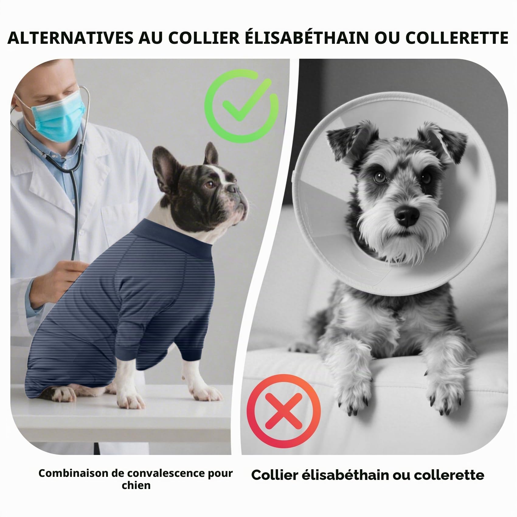 LIANZIMAU Body Chien Post Operatoire Femelle et Mâle à Manches Longues, Anti-léchage Body pour Chien Après Stérilisation Combinaison pour Chiens Moyens à Grands, Alternative Collerette Chiens