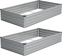Vista 1 de Vengarus Kit de cama de jardín galvanizado elevado de 8 x 4 x 1 pies (paquete de 2), maceta de metal para exteriores, contenedor rectangular