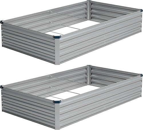 Vengarus Kit de cama de jardín galvanizado elevado de 8 x 4 x 1 pies (paquete de 2), maceta de metal para exteriores, contenedor rectangular de