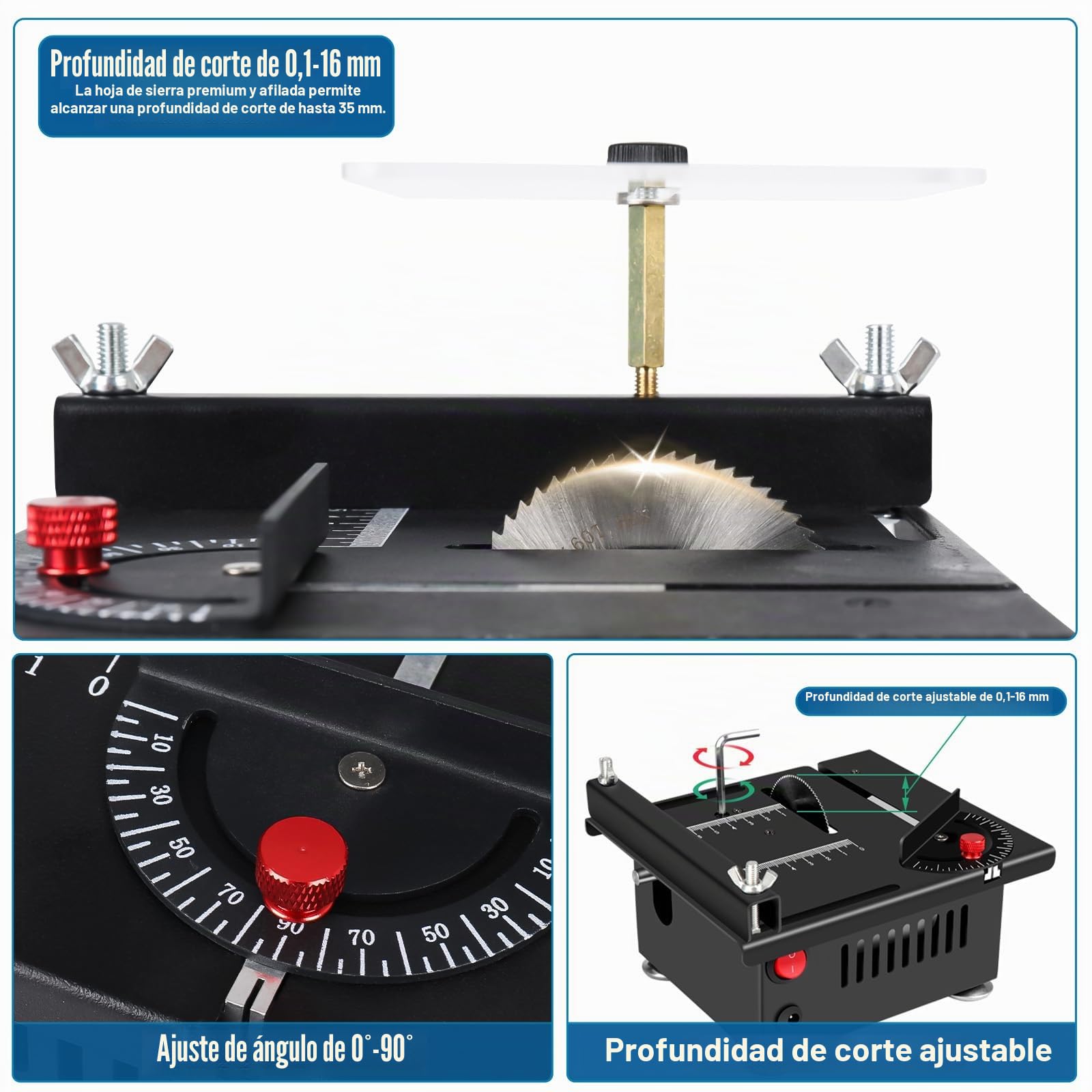 Sierra circular portátil de precisión, 7 velocidades, fuente de alimentación ajustable 0,1-16 mm, altura de hoja ajustable para manualidades y bricolaje