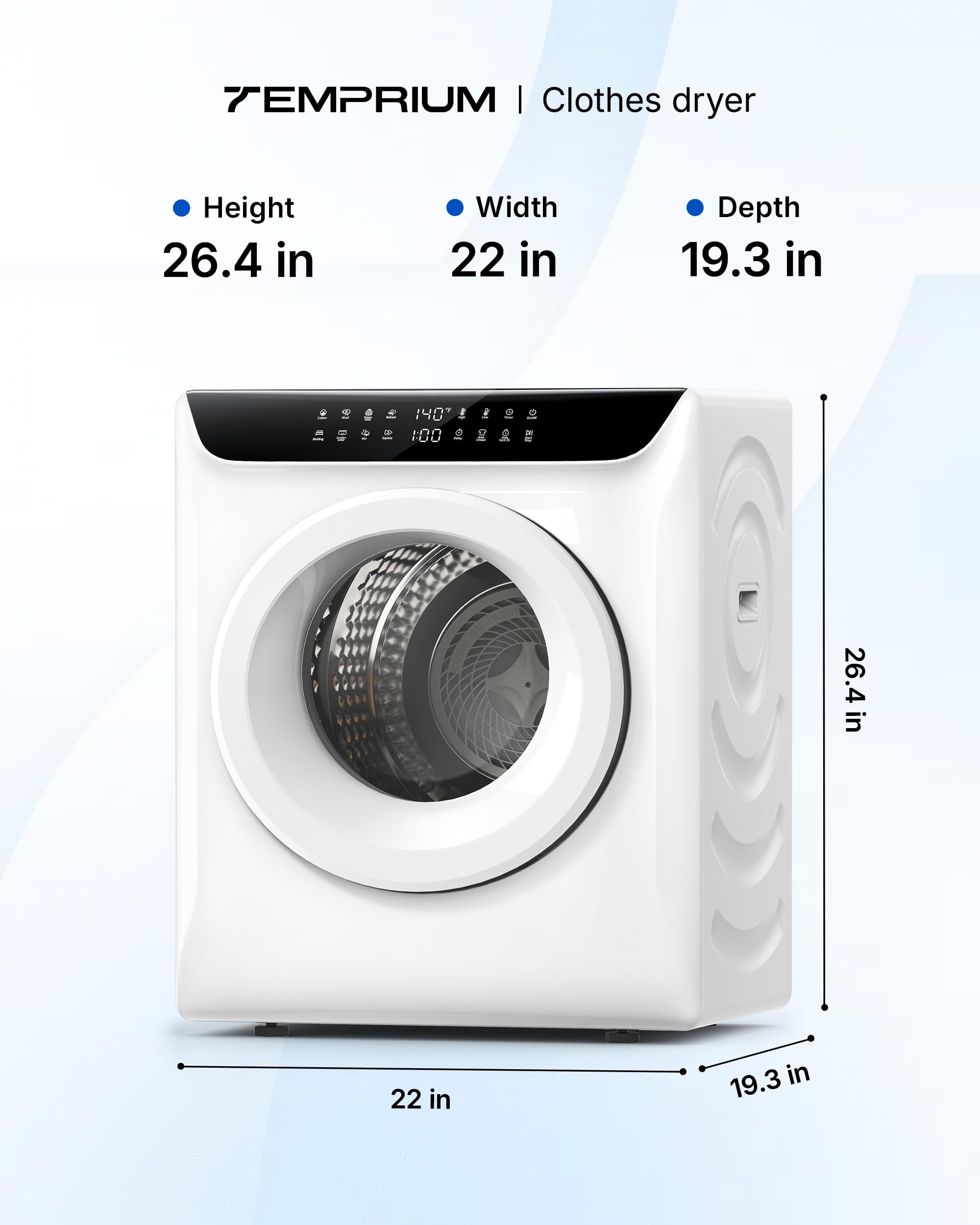 3.5 Cu.Ft Portable Dryer for Clothes, 8 Drying Programs, 1400W Clothes Dryer with LED Control Panel, 120V Dryer, Delay Timer, Anti-Crease, Portable Dryers for Laundry, Apartment, Dorms, Home — view 9