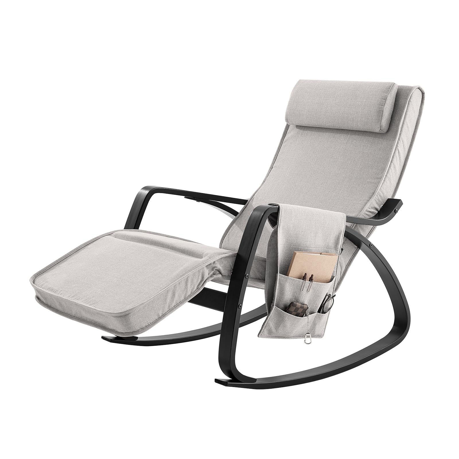 Sobuy Sedia A Dondolo – Poltrona A Dondolo Con Poggiapiedi, Poggiatesta Regolabili E Tasca Laterale, Grigio FST20-HG-image