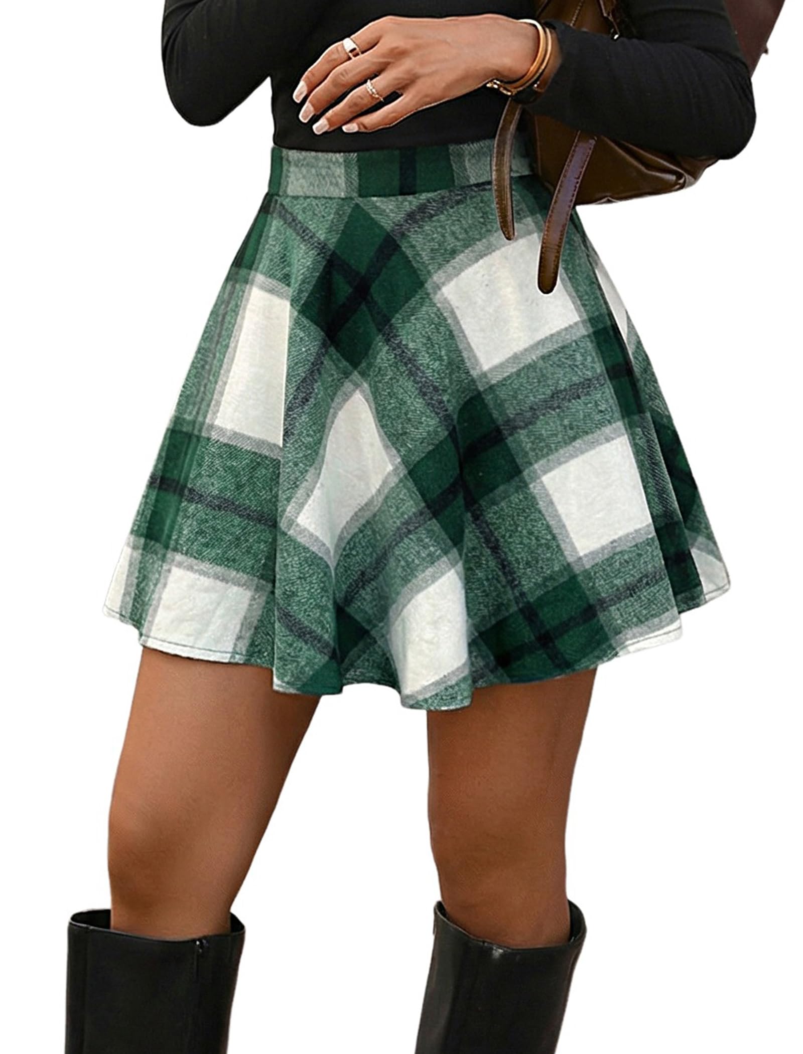 ZAFUL Women Plaid Print Short A-Line Skirt Flare Skirt High Waisted Casual Mini Skirt